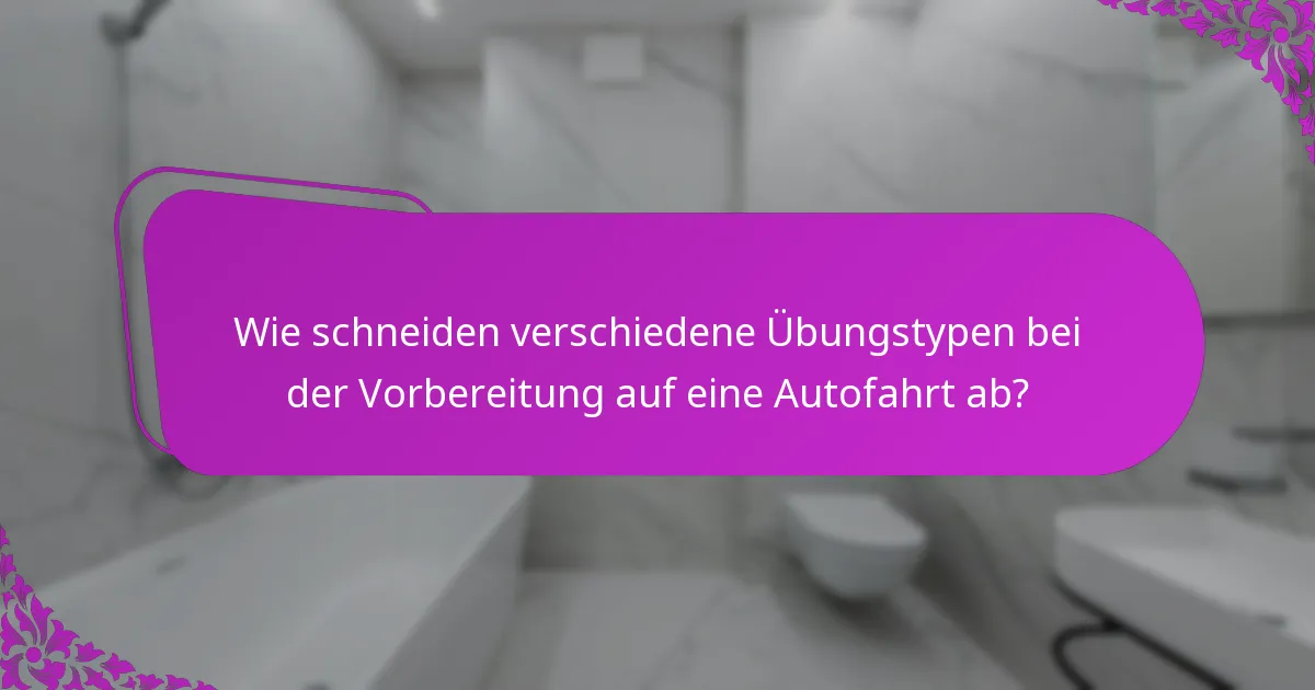 Wie schneiden verschiedene Übungstypen bei der Vorbereitung auf eine Autofahrt ab?